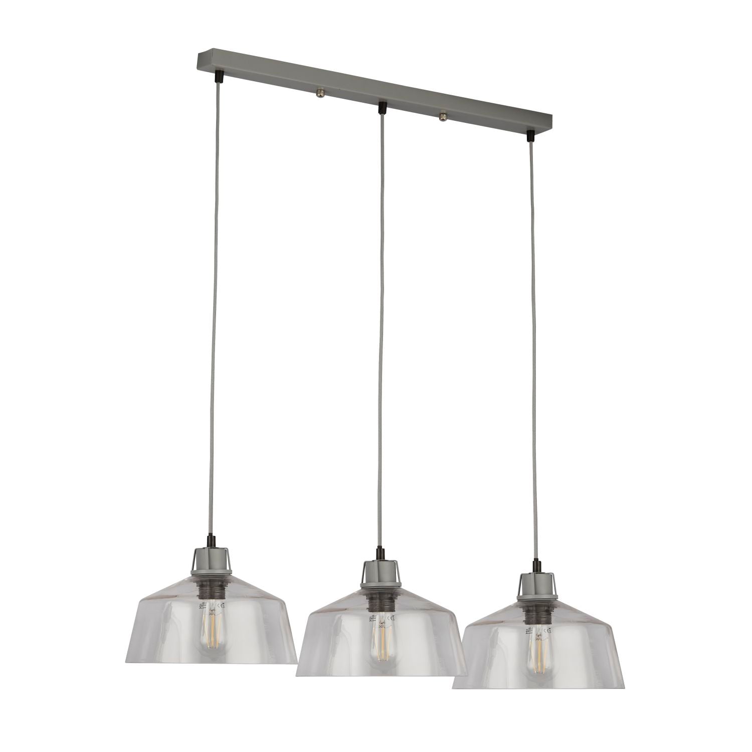 Clear Glass And Grey 3 Light Diner Bar Pendant