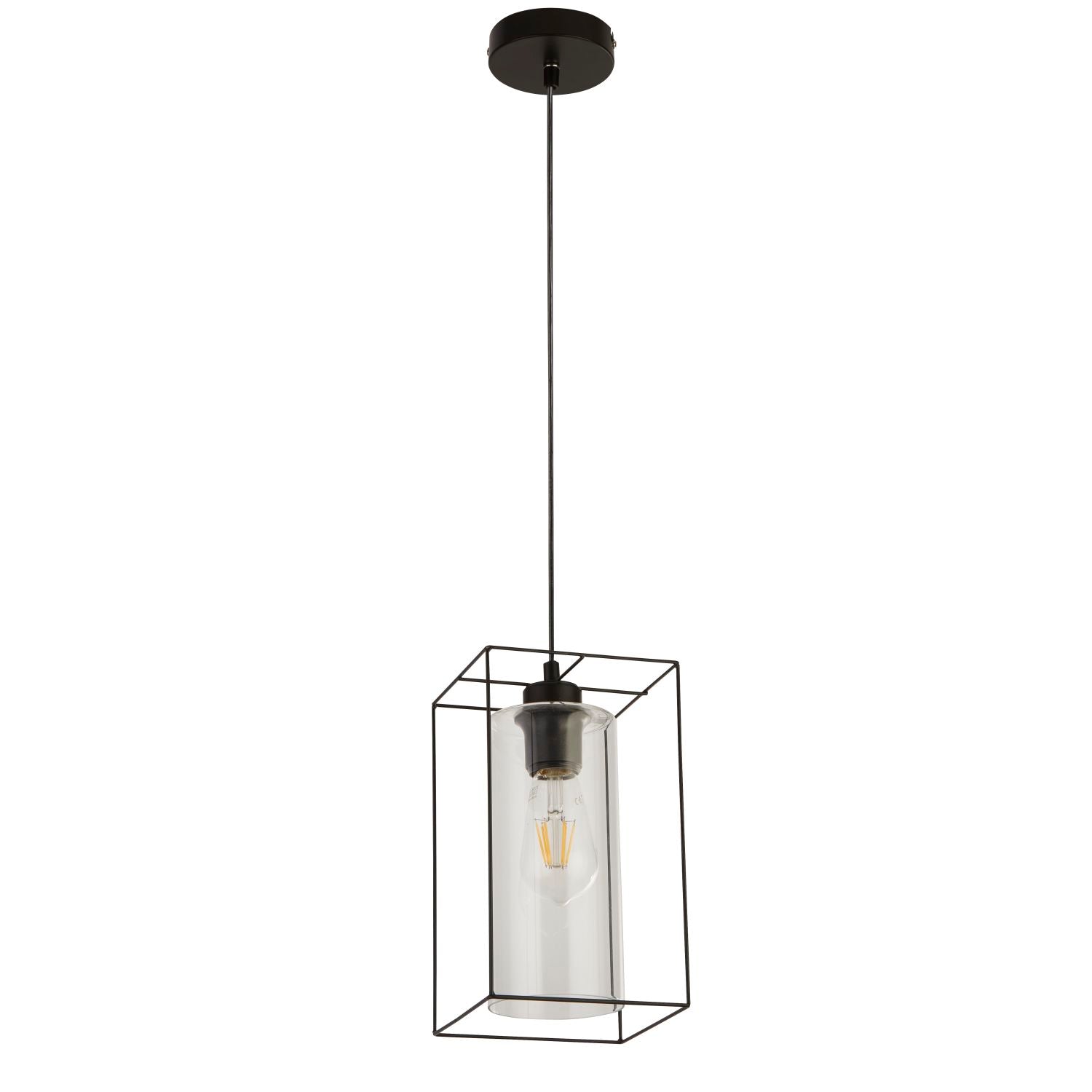 Black Frame Single Pendant Light with Clear Inner Glass