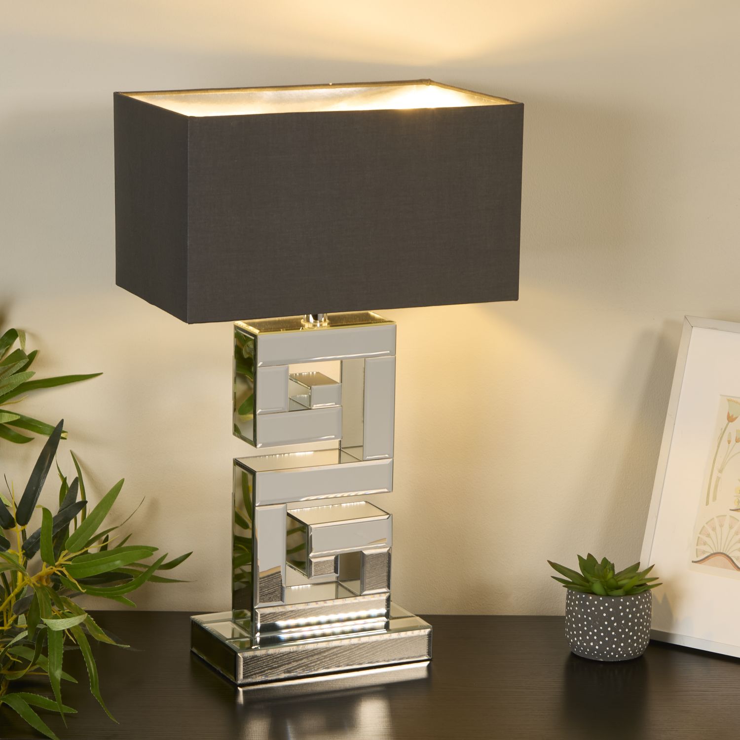 Mirror Table Lamp with Grey Shade
