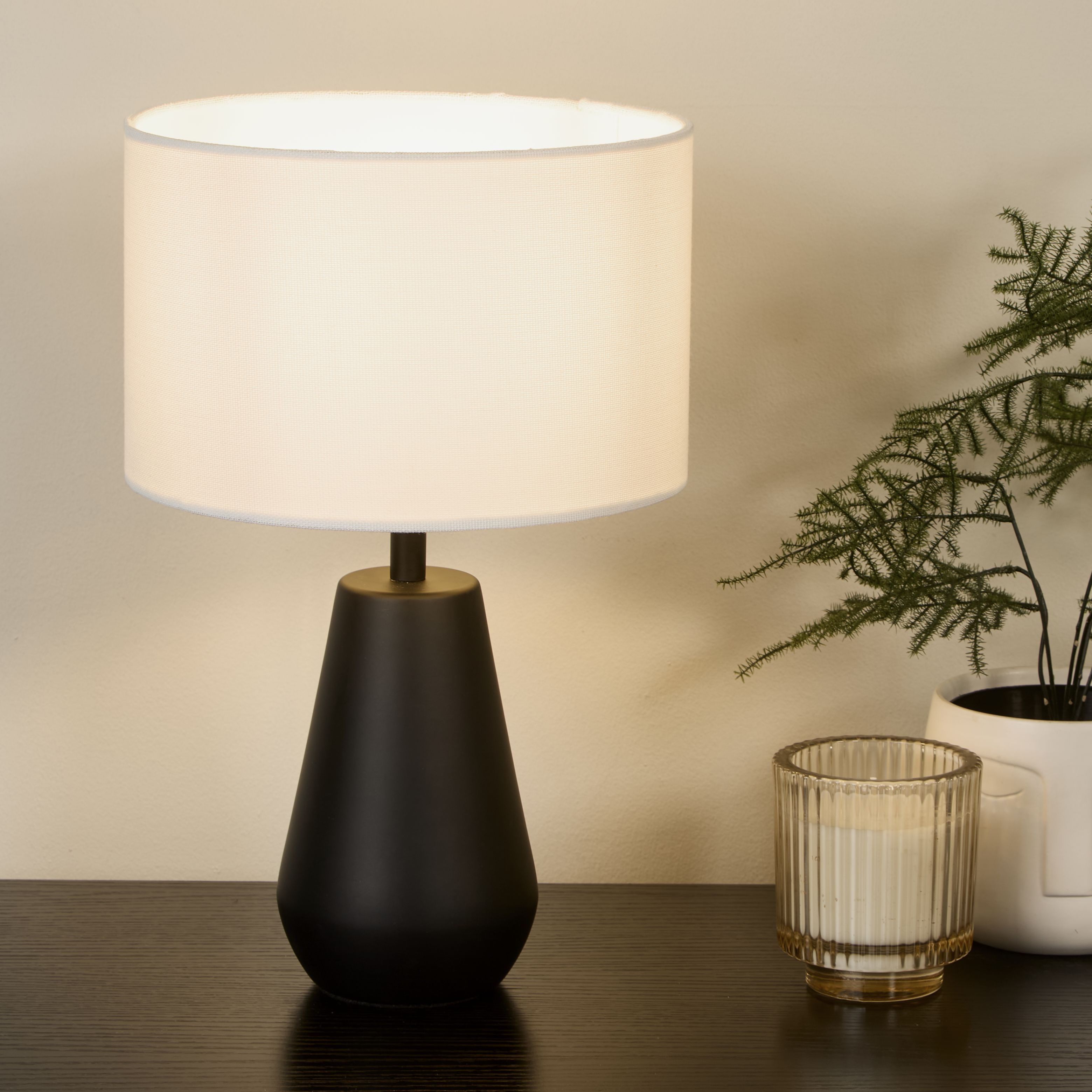 Matt Black Touch Table Lamps with Linen Shades (Pair)