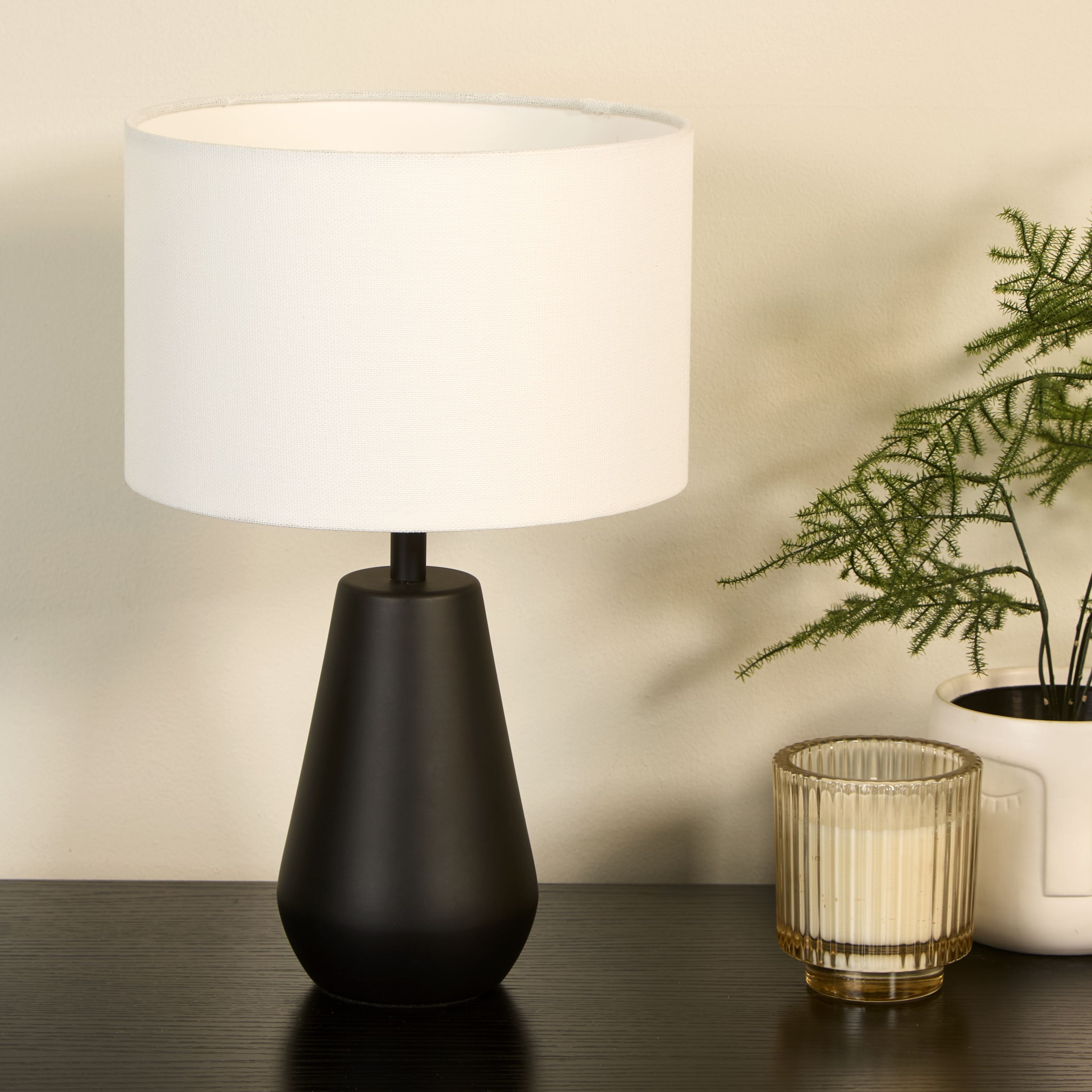 Matt Black Touch Table Lamps with Linen Shades (Pair)