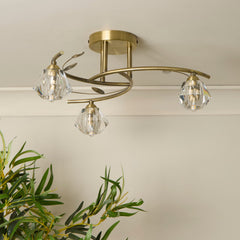Large 3 Light Antique Brass Ceiling Light