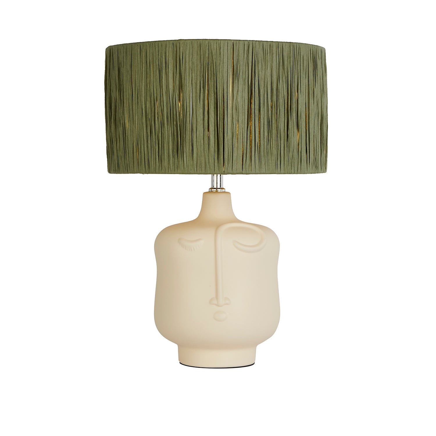 Whisper Face Ceramic Table Lamp with Green Raffia Shade