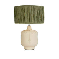 Whisper Face Ceramic Table Lamp with Green Raffia Shade