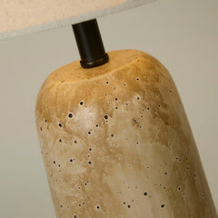 Travertine Base Table Lamp with Linen Shade