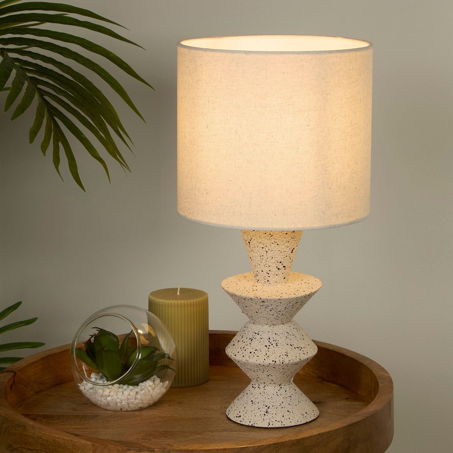 Terra Textured Ceramic Zigzag Table Lamp with Linen Shade