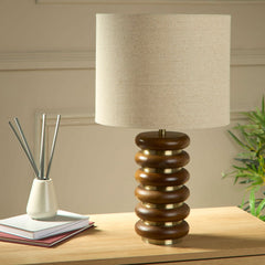 Cosy Ribbed Wood Table Lamp with Natural Linen Shade