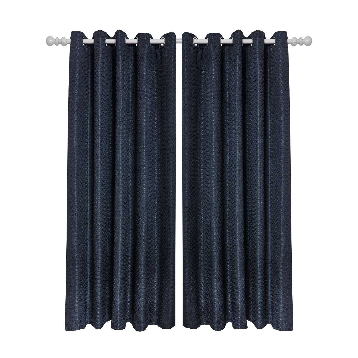 Aura Navy Jacquard Eyelet Curtains