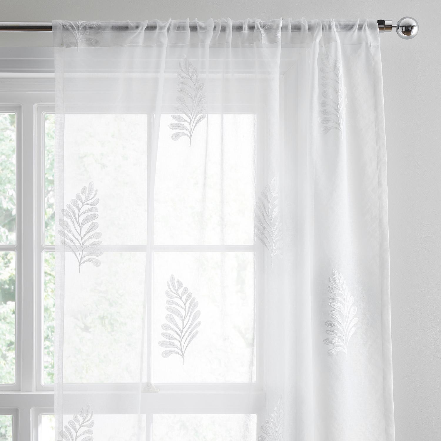 Leaf Embroidered White Voile