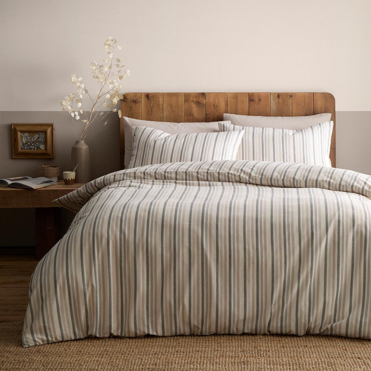 Yarn Dyed Thin Stripe Natural 100% Cotton Duvet Set