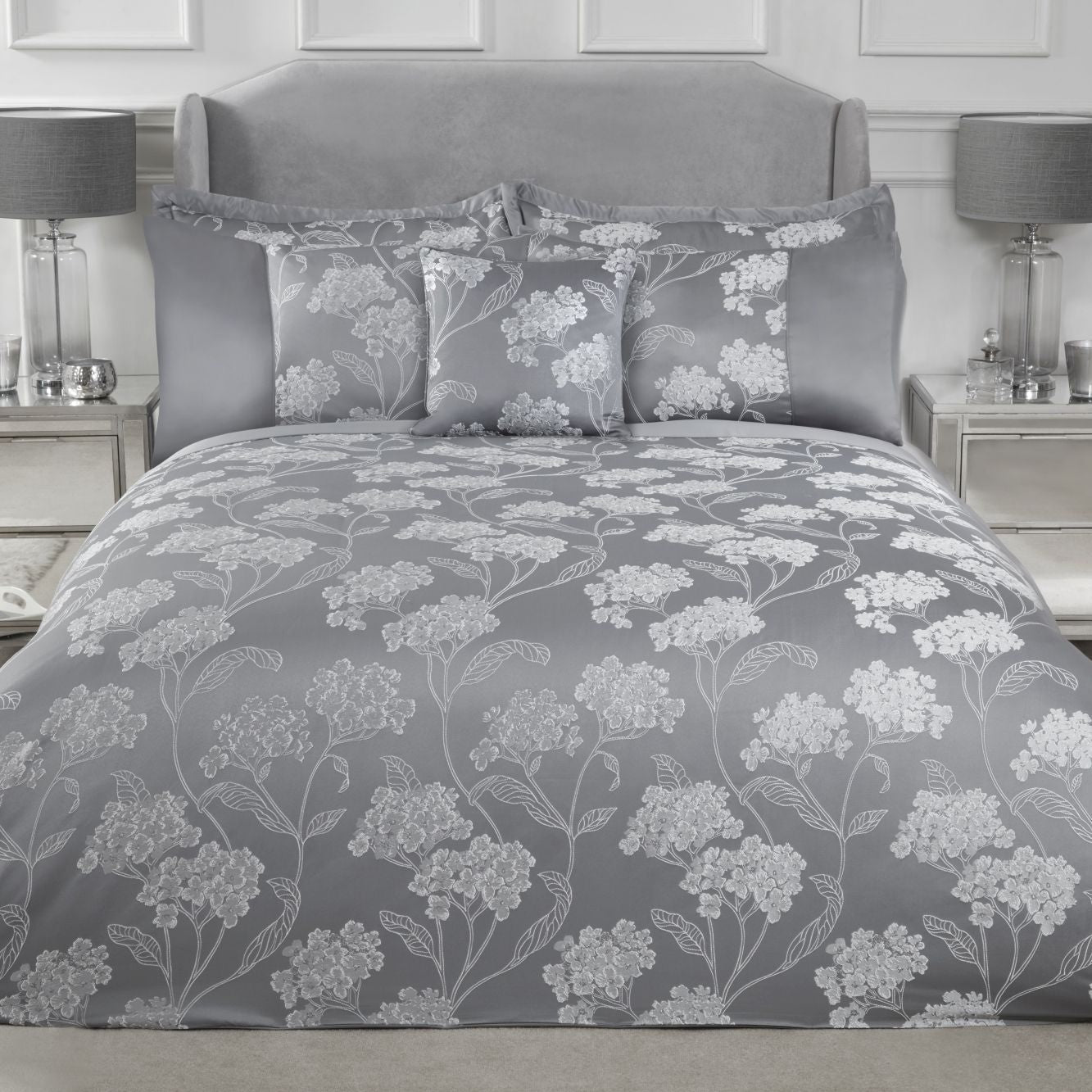 Blossom Silver Embellished Jacquard Duvet Set