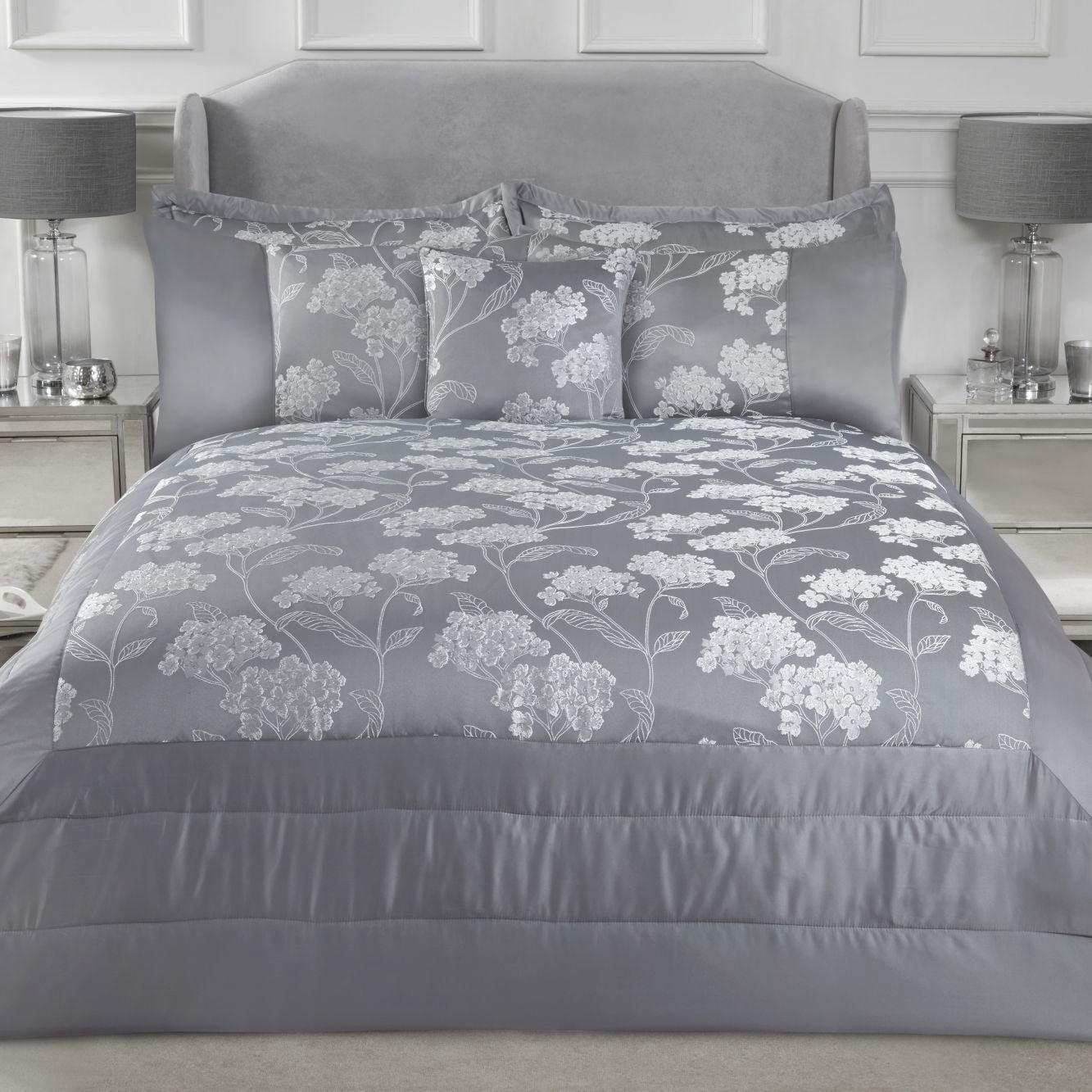 Blossom Silver Embellished Jacquard Quilted Bedspread Set (220cm x 240cm)
