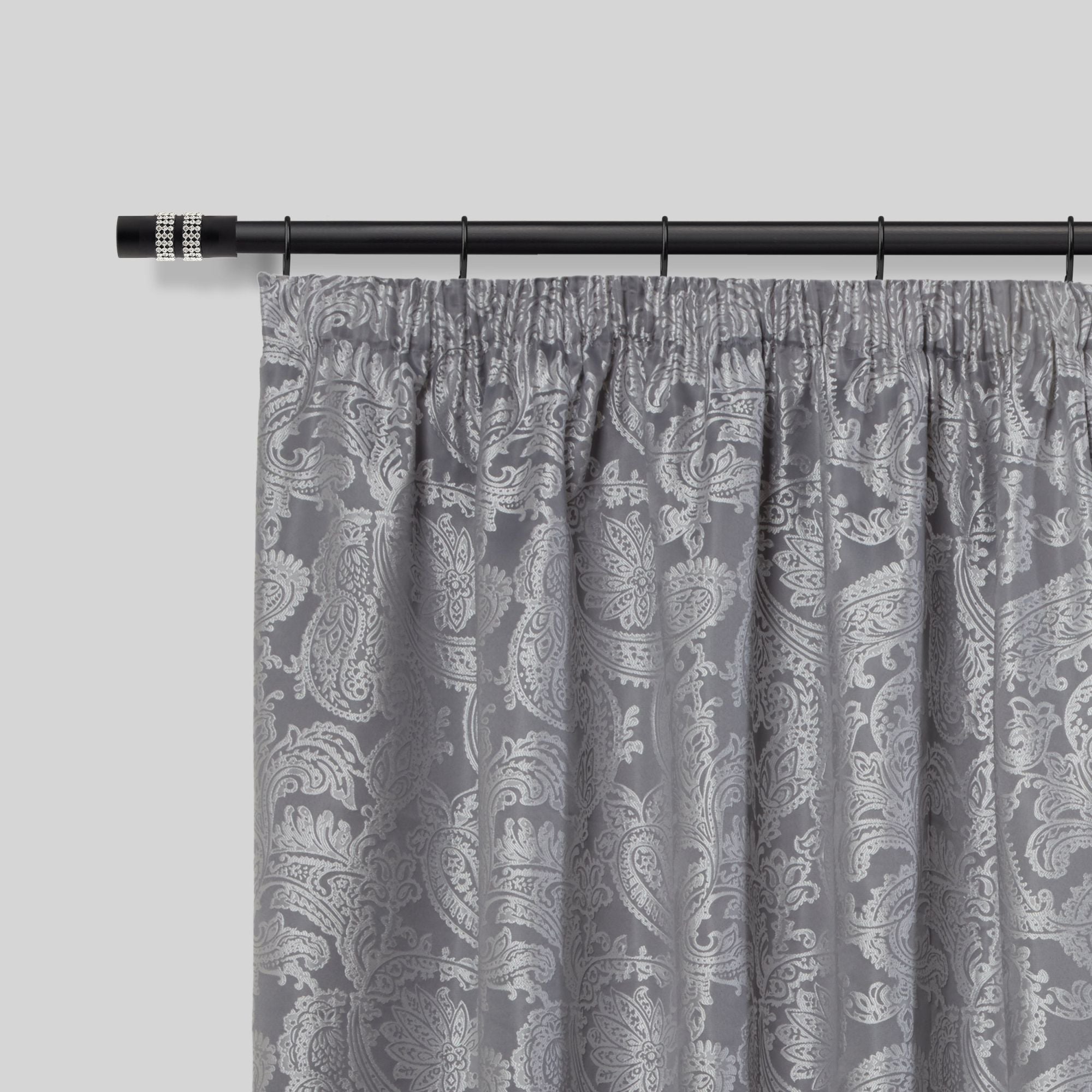 Matt Black Diamante Extendable Curtain Pole with Rings