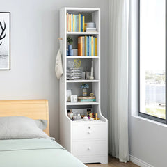 Slim 5-Tier Bookshelf with Lockable Drawers