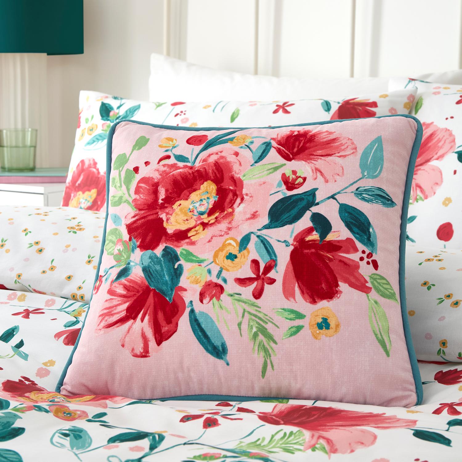 Abstract Poppy Velvet Reversible Cushion (43cm x 43cm)