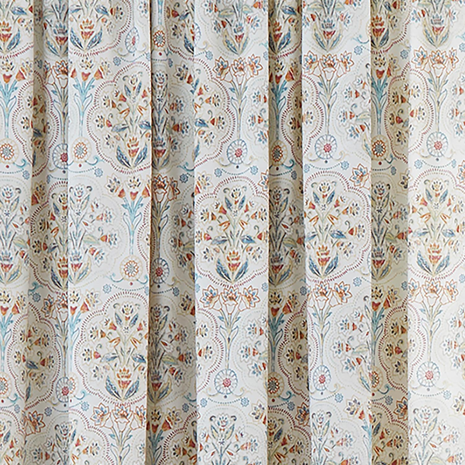 Edena Deco Floral Natural Pencil Pleat Curtains