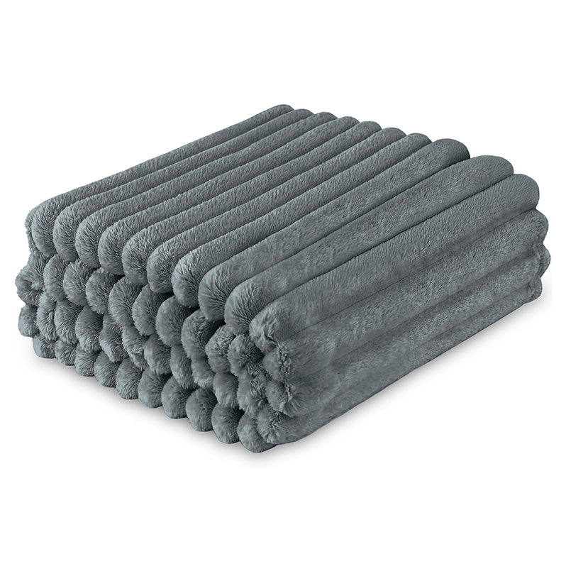 Dalton Grey Extra Large Ribbed Fleece Throw (200cm x 240cm)