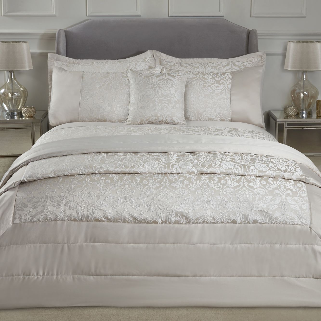Eden Cream Embellished Jacquard Quilted Bedspread Set