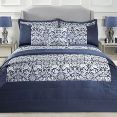 Eden Navy Embellished Jacquard Quilted Bedspread Set