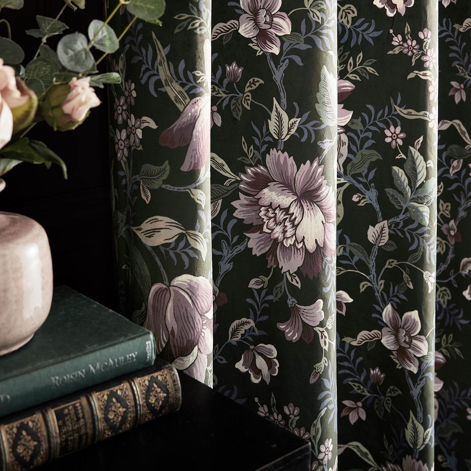 Laura Ashley Edita's Garden Charcoal Eyelet Curtains