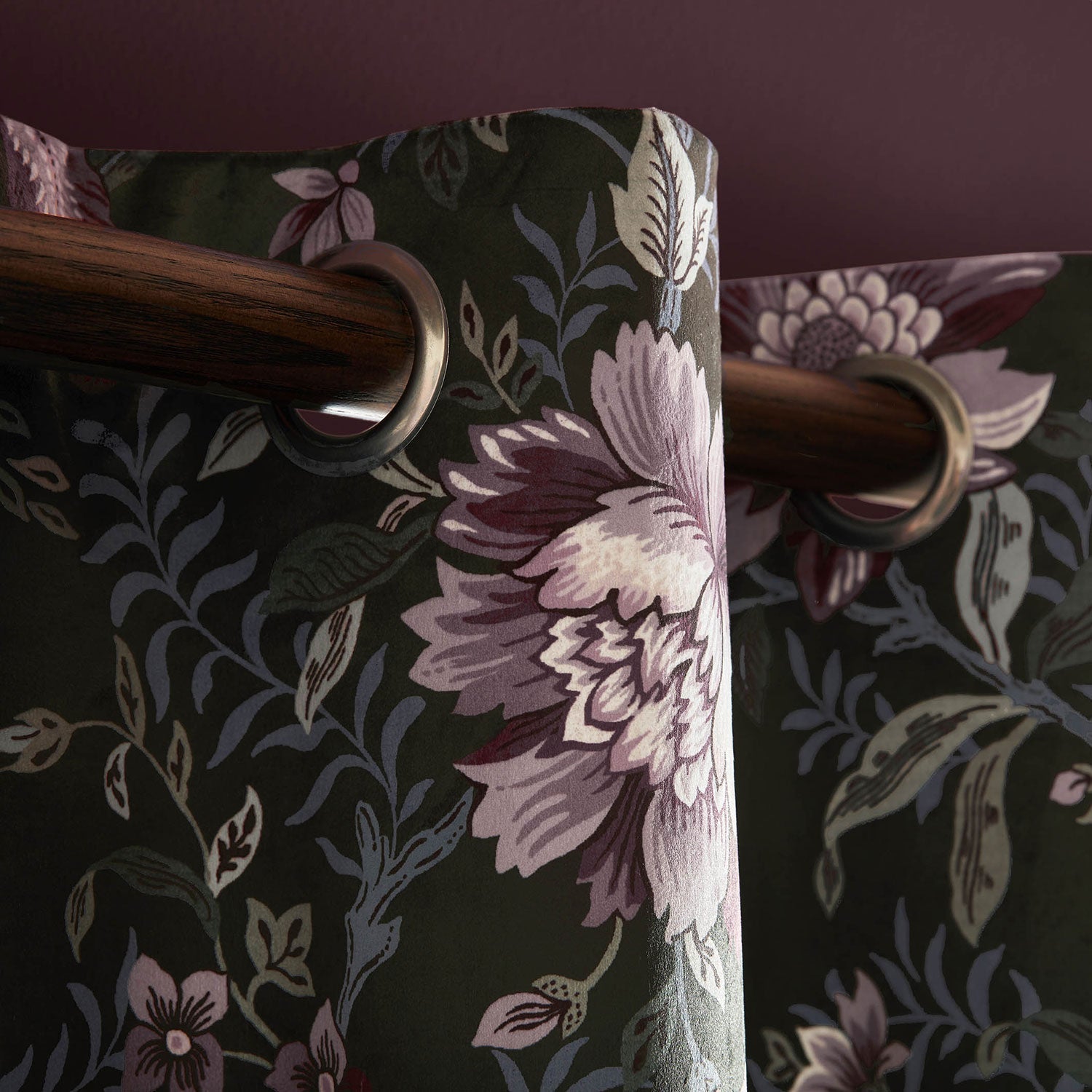 Laura Ashley Edita's Garden Charcoal Eyelet Curtains