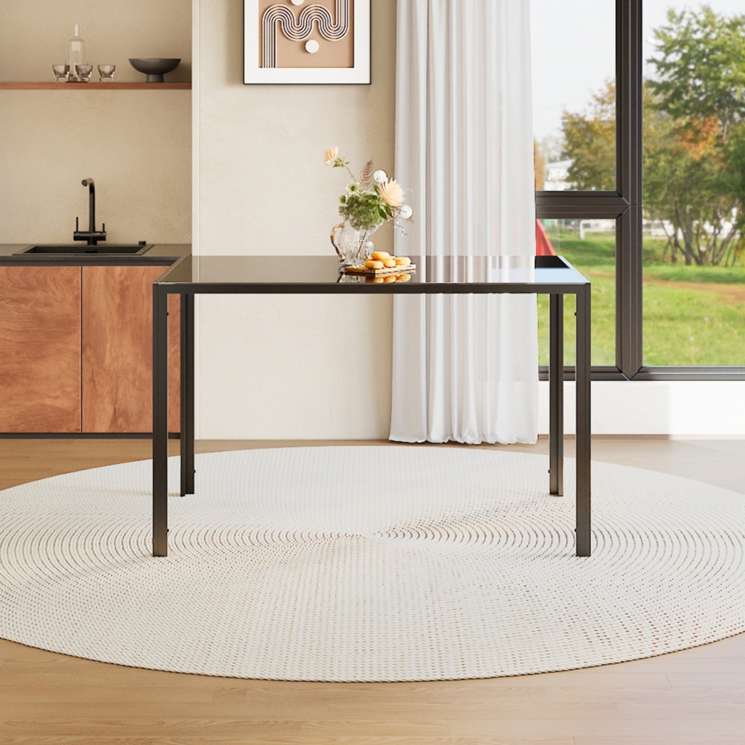 Rectangular Tempered Glass 4-Seater Dining Table