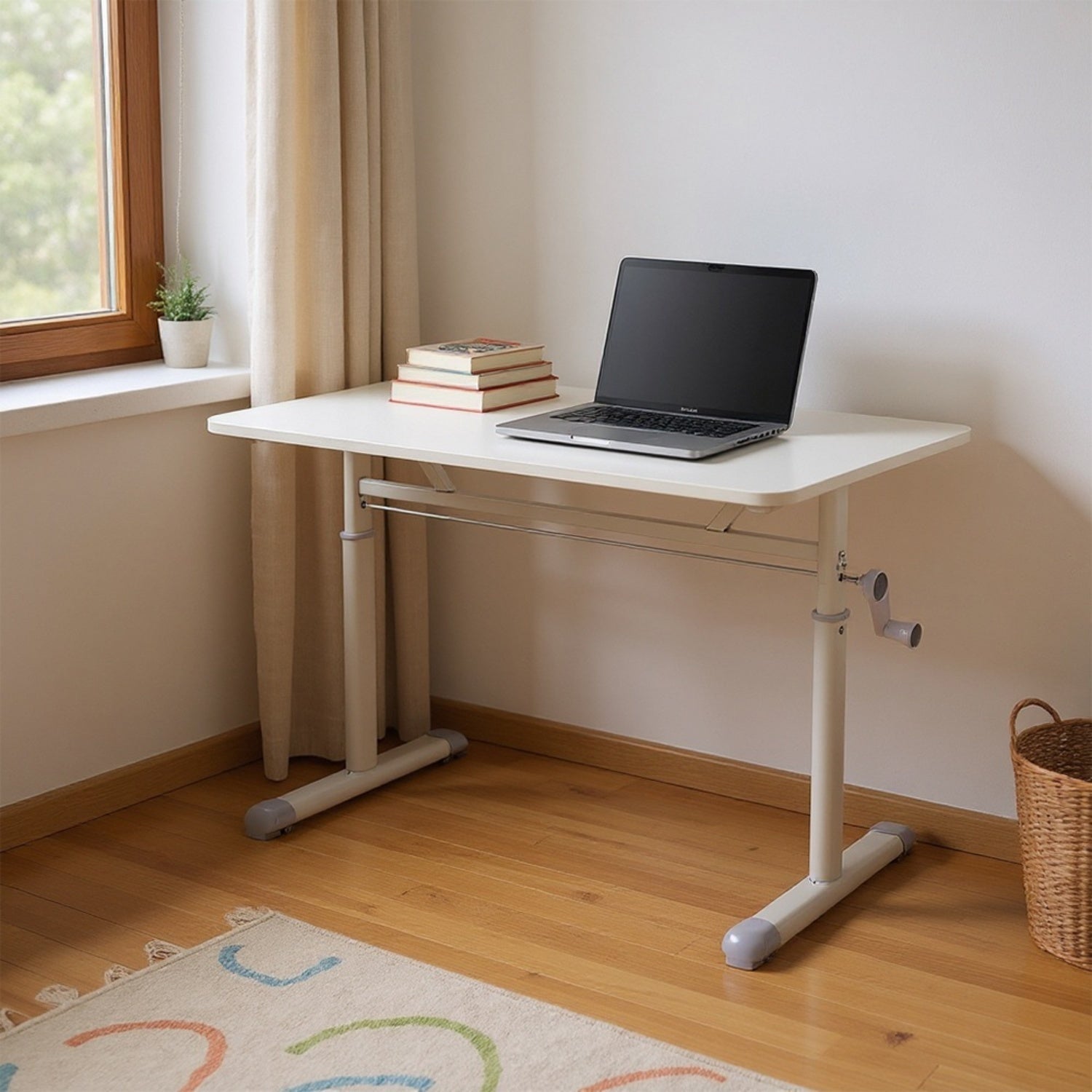 White Height Adjustable Office Desk 100cm