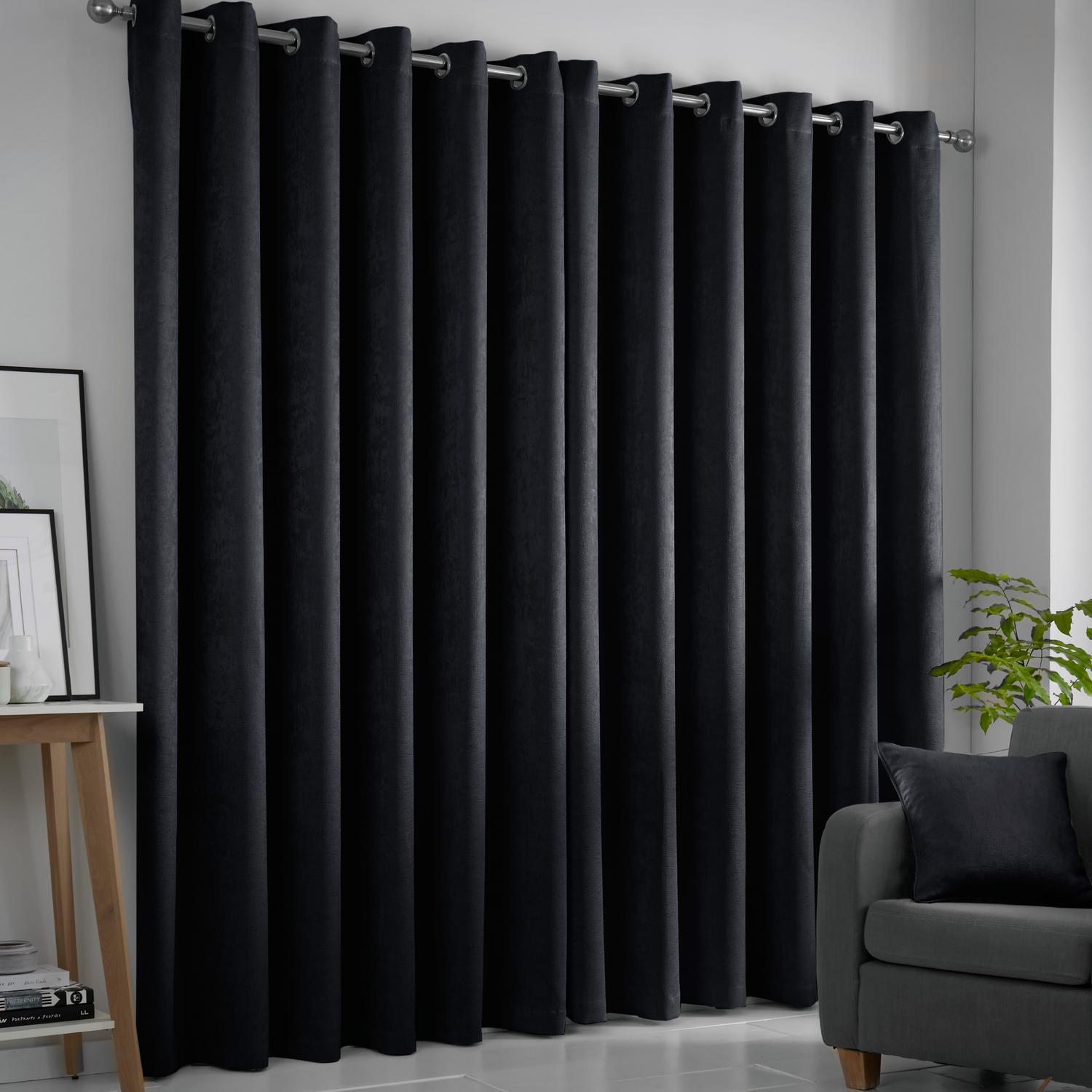 Strata Black Dim Out Eyelet Curtains