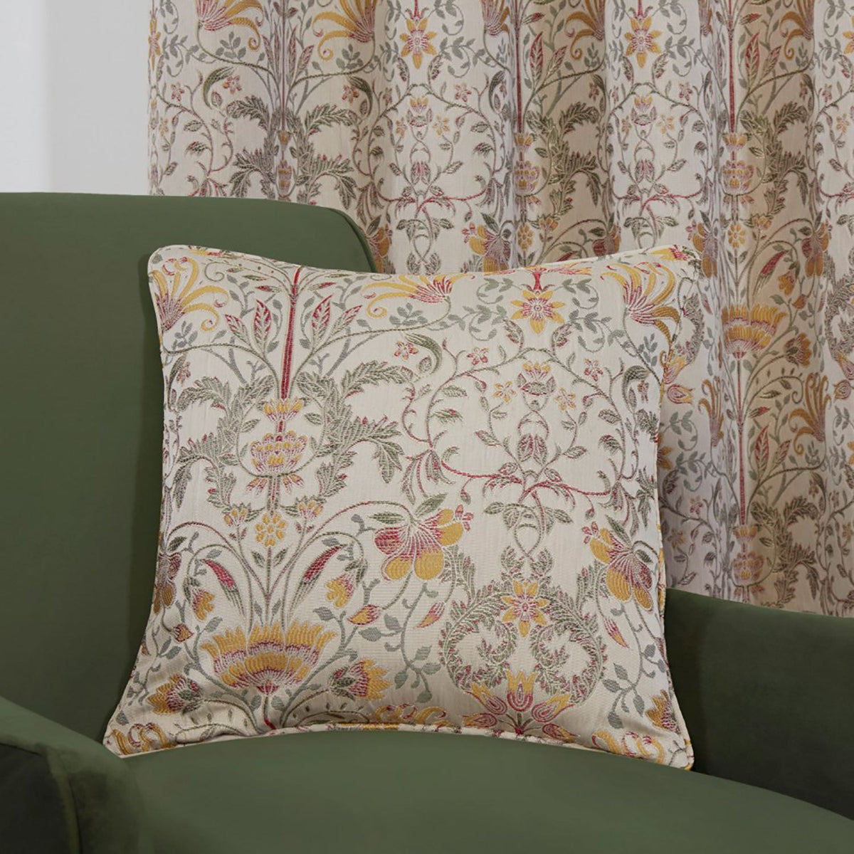 Kyoto Natural Floral Jacquard Filled Cushion (45cm x 45cm)