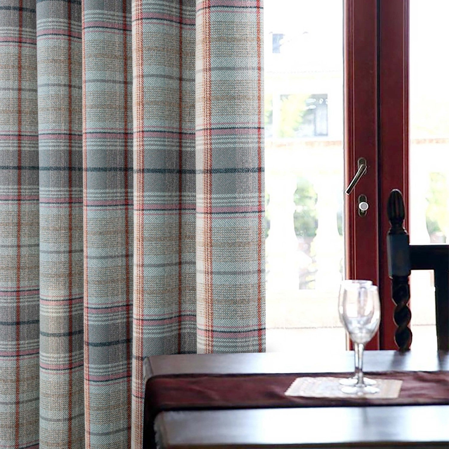 Gleneagles Tartan Steel Thermal Blackout Eyelet Curtains