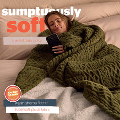Silentnight Green Cable Knit Heat Genie Self Heating Blanket