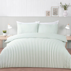 Cool Comfort Green Stripe Cotton Lyocell Duvet Set