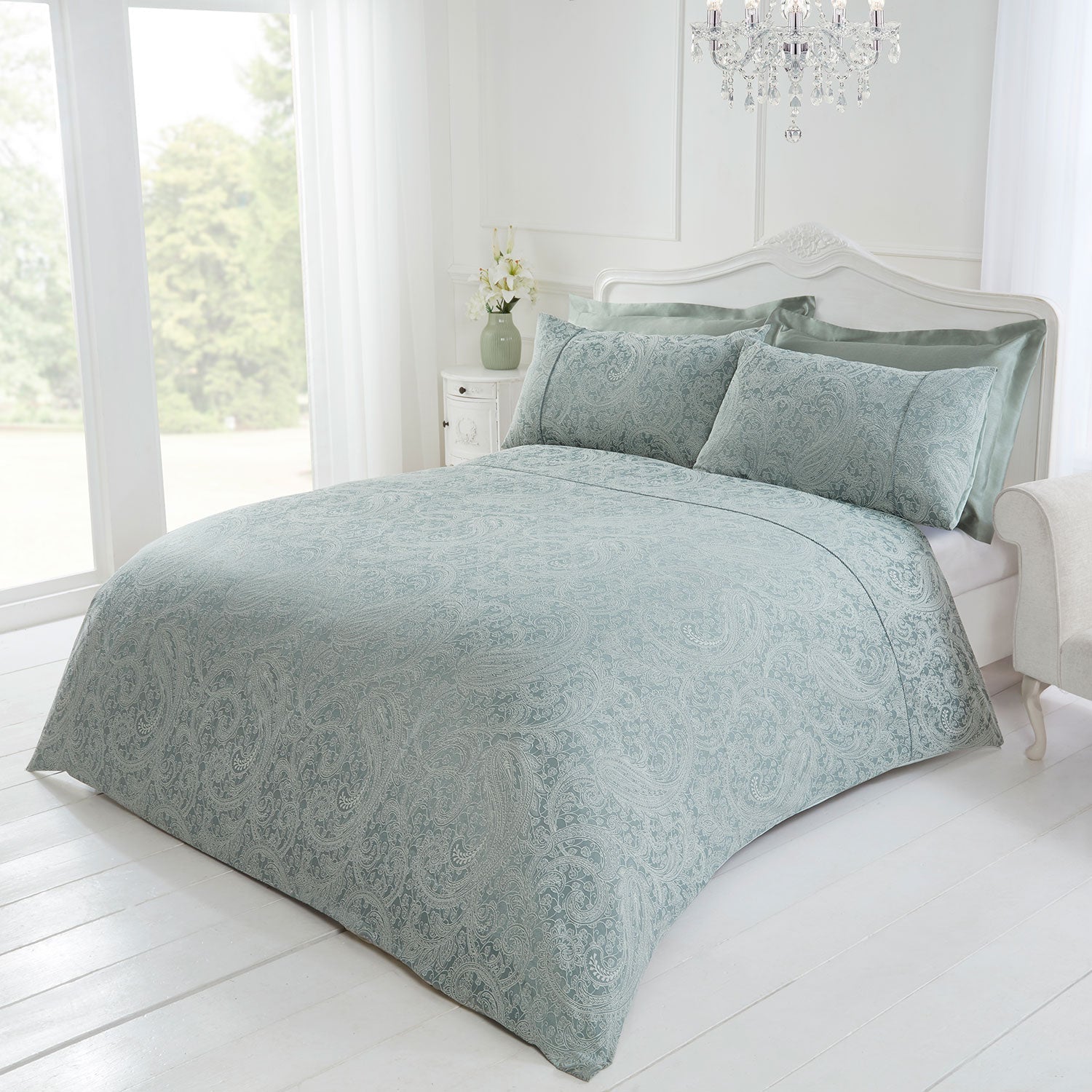 Paisley Soft Green Luxury Cotton Rich Jacquard Duvet Cover