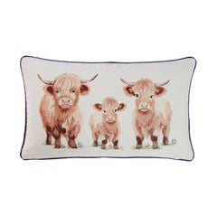 Hattie Highland Cow Printed Canvas Cushion (30cm x 50cm)