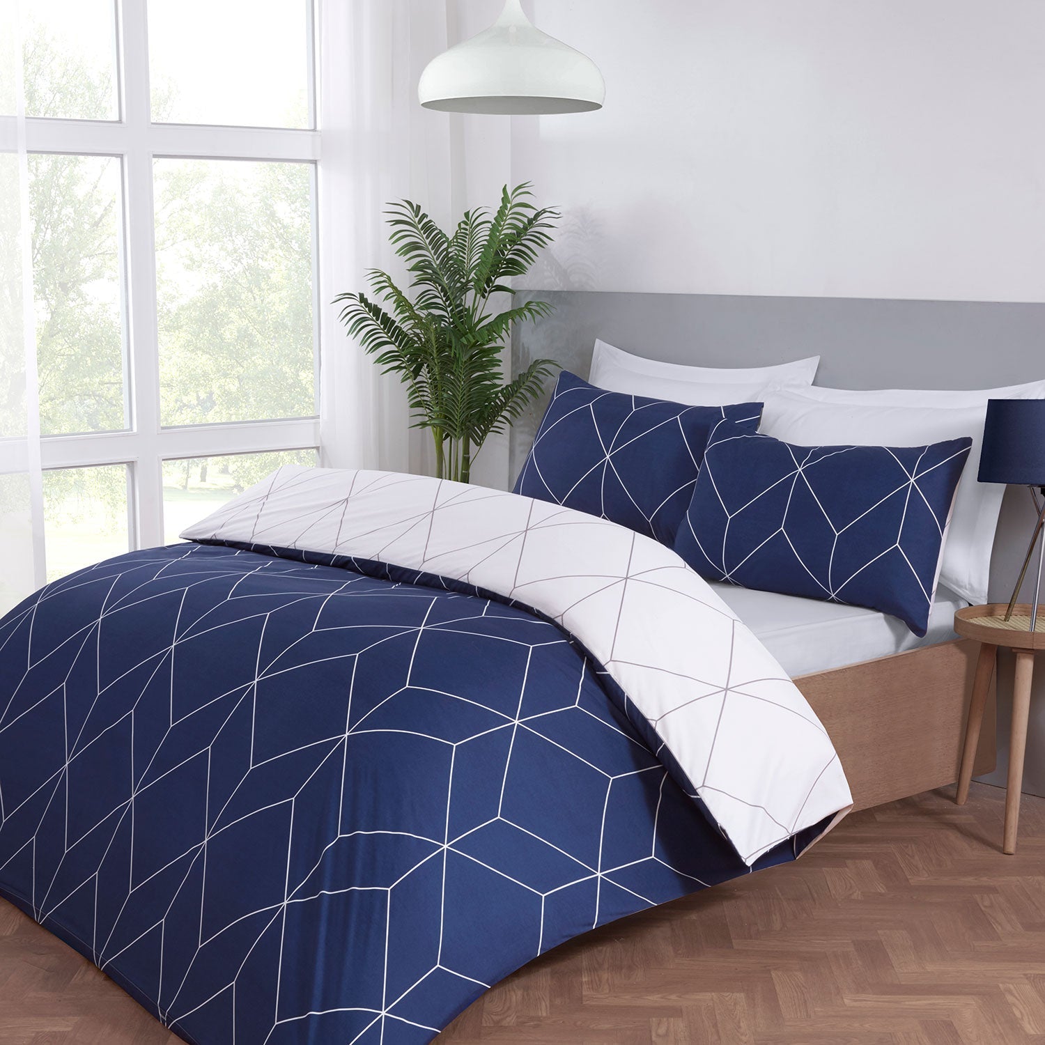 Zen Navy Geometric Duvet Set