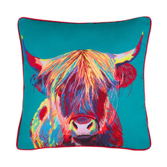 Gerald Highland Cow Bright Canvas Cushion (43cm x 43cm)