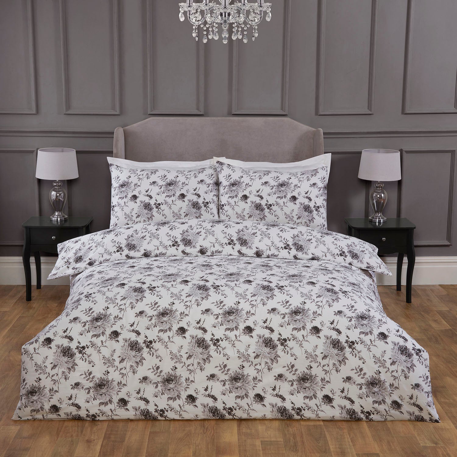 Verity Mono Grey 200 Thread Count 100% Cotton Duvet Set