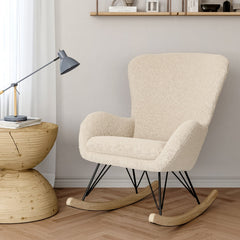 Modern Faux Wool Beige Upholstered Rocking Chair