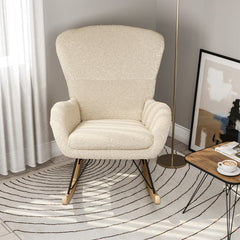 Modern Faux Wool Beige Upholstered Rocking Chair