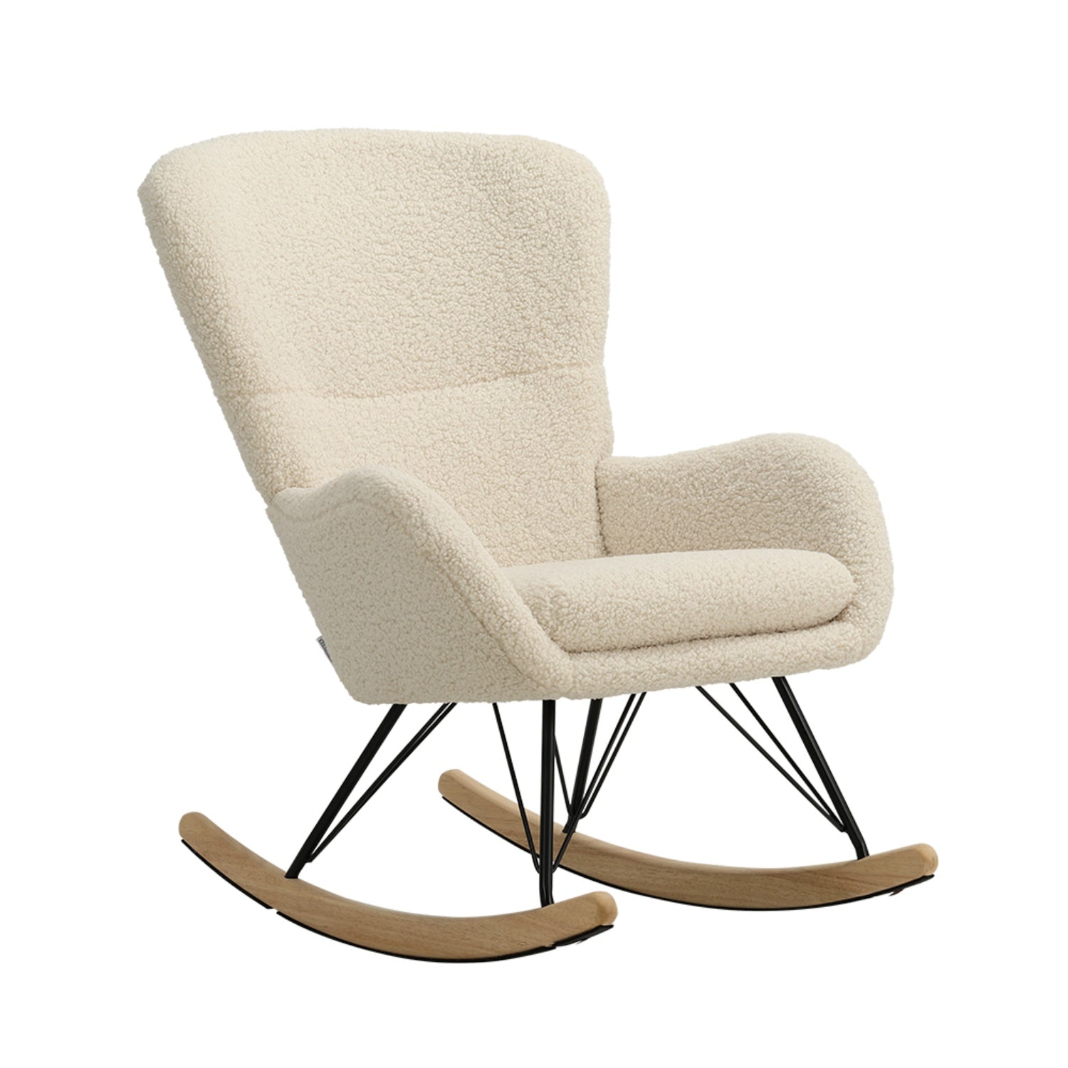 Modern Faux Wool Beige Upholstered Rocking Chair