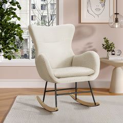 Sherpa Upholstered White Rocking Chair