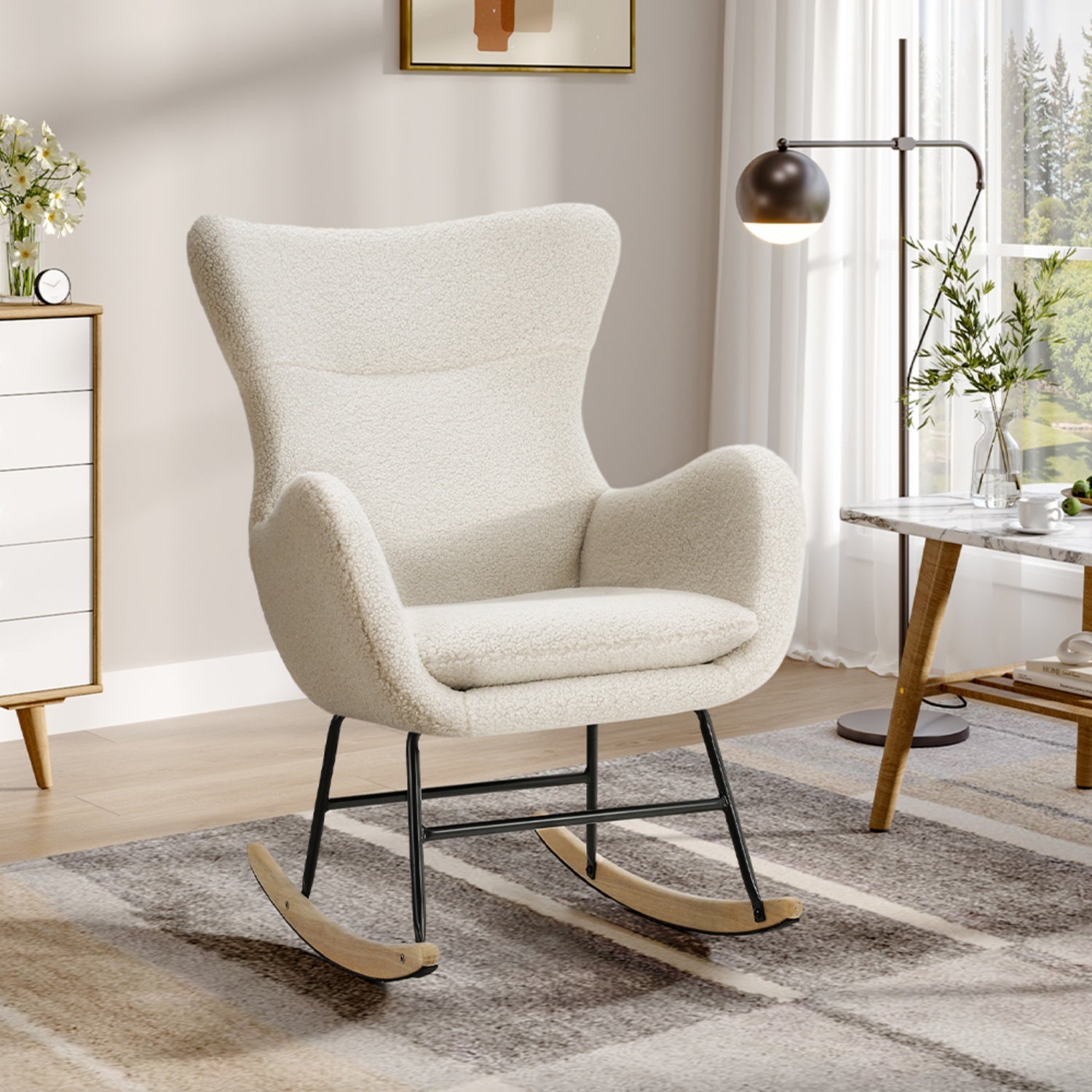 Sherpa Upholstered White Rocking Chair