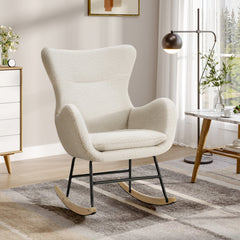 Sherpa Upholstered White Rocking Chair