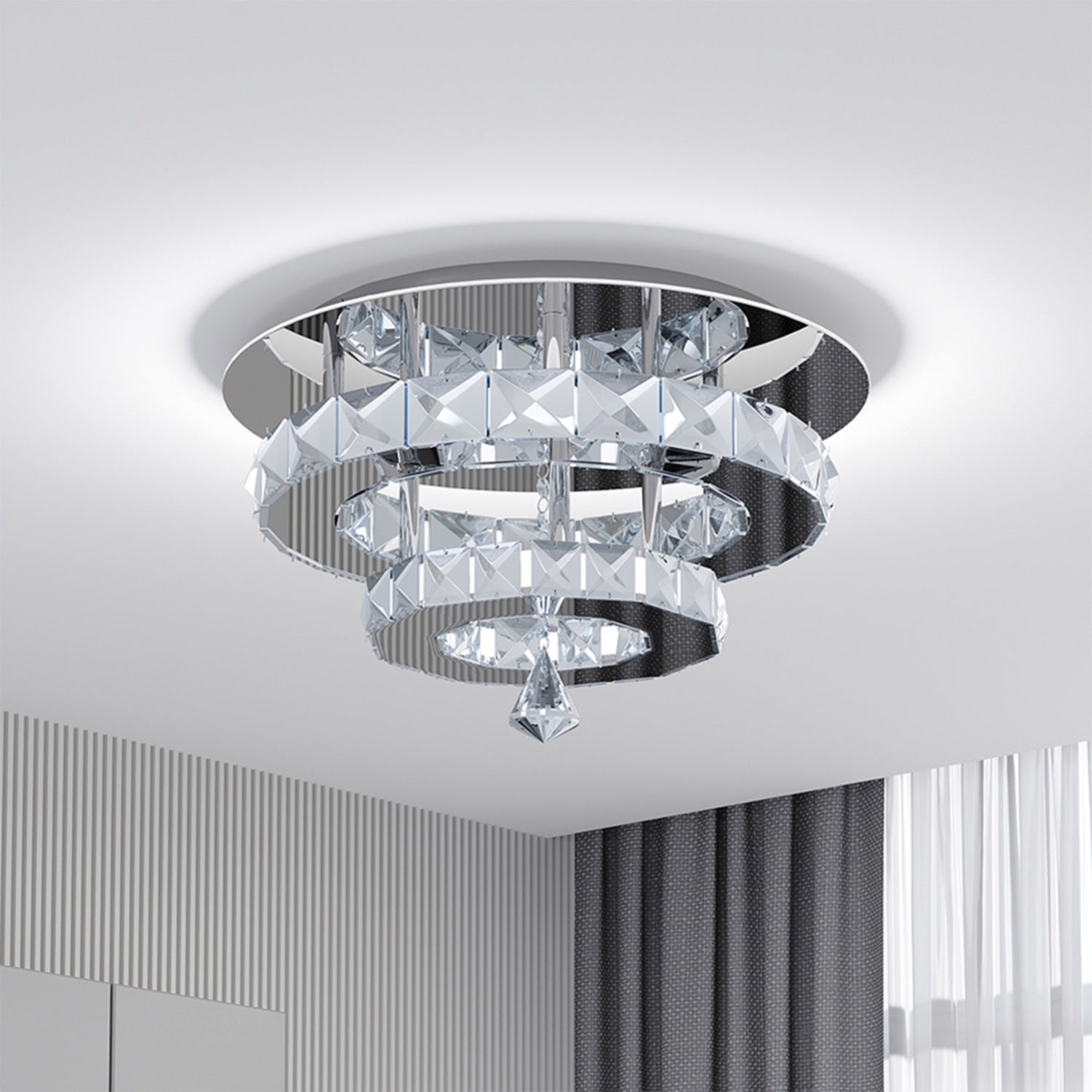 Chrome Crystal 30W LED Semi-Flush Ceiling Light