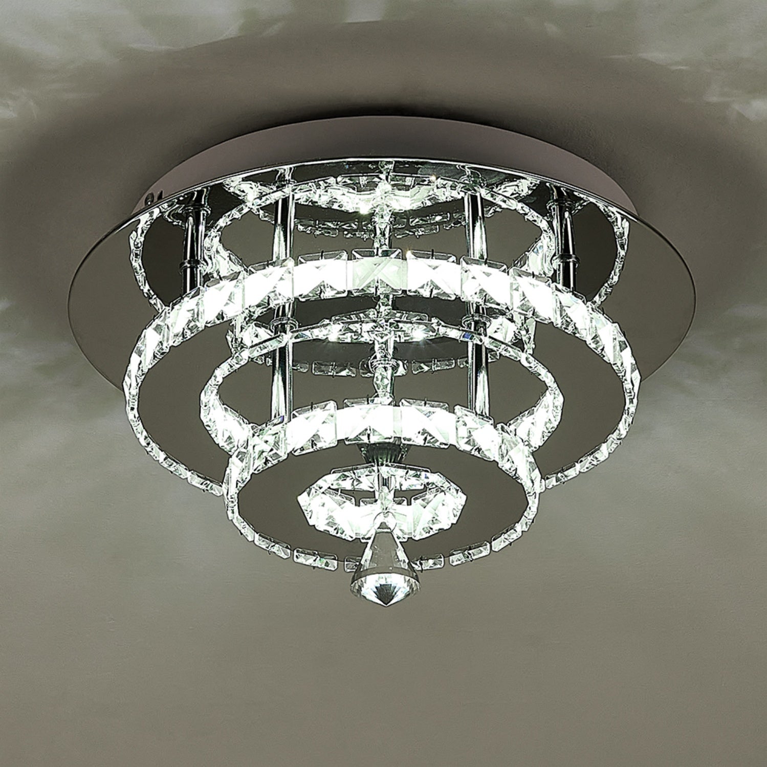 Chrome Crystal 30W LED Semi-Flush Ceiling Light