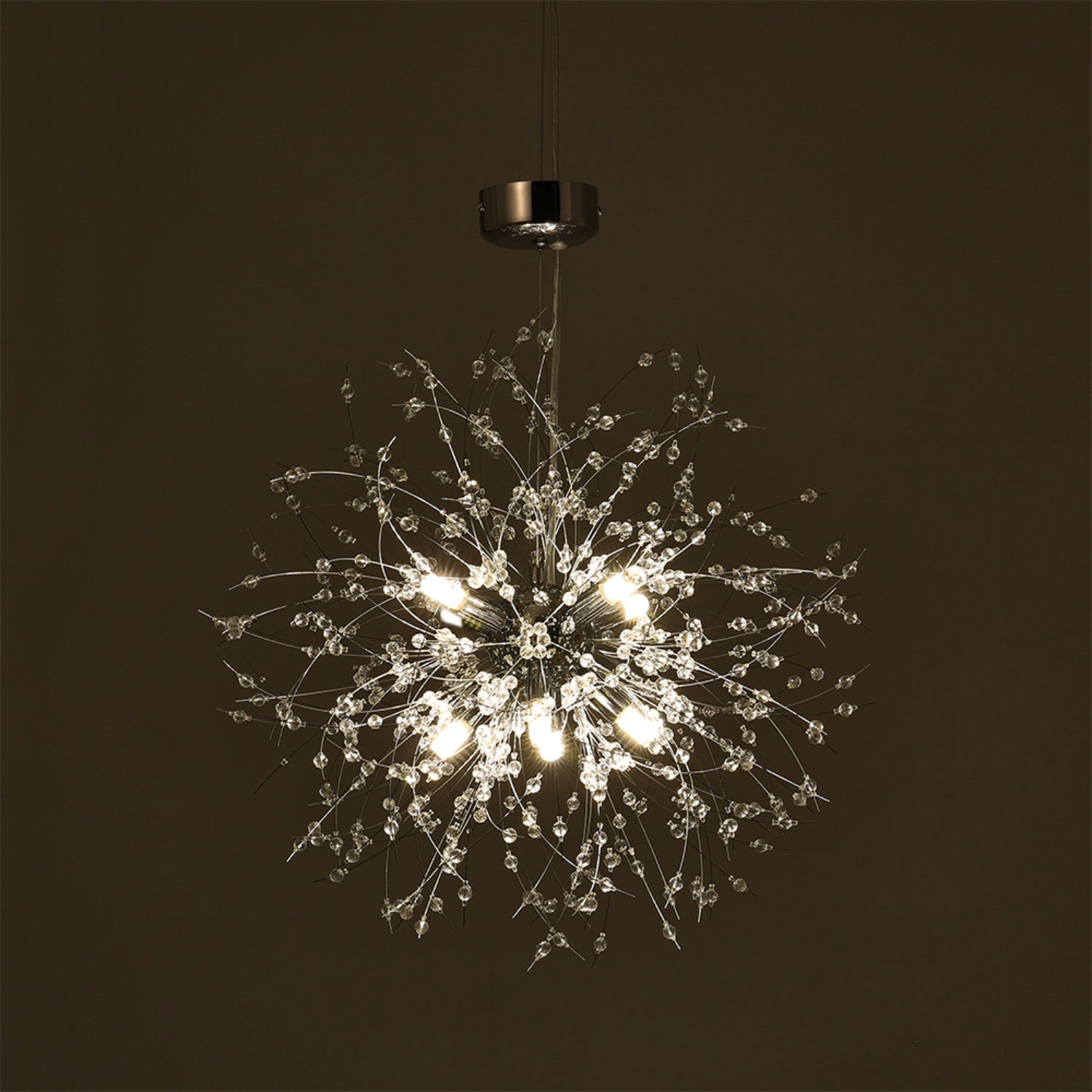 Dandelion-Style Chrome Crystal Pendant Light