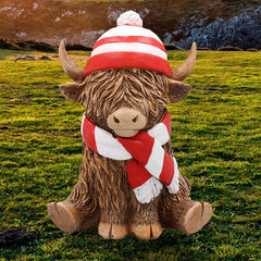 Highland Cow Ornament With Red Hat and Scarf
