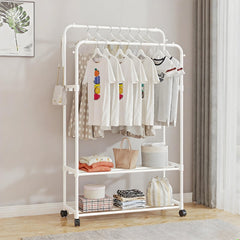 Double Rod White Metal Clothes Rack