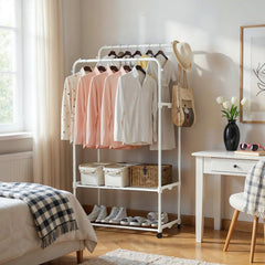Double Rod White Metal Clothes Rack