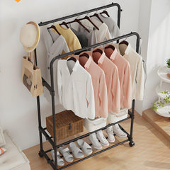 Metal Double Rod Black Clothes Rack
